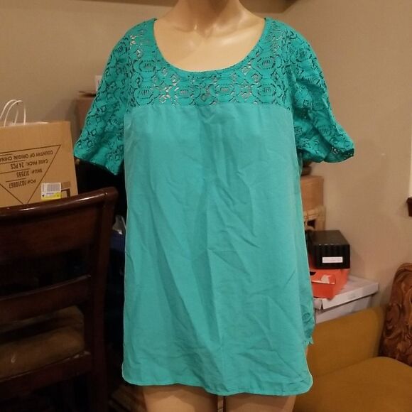 Van heusen Green Lace Detail Top Blouse M - Picture 1 of 6